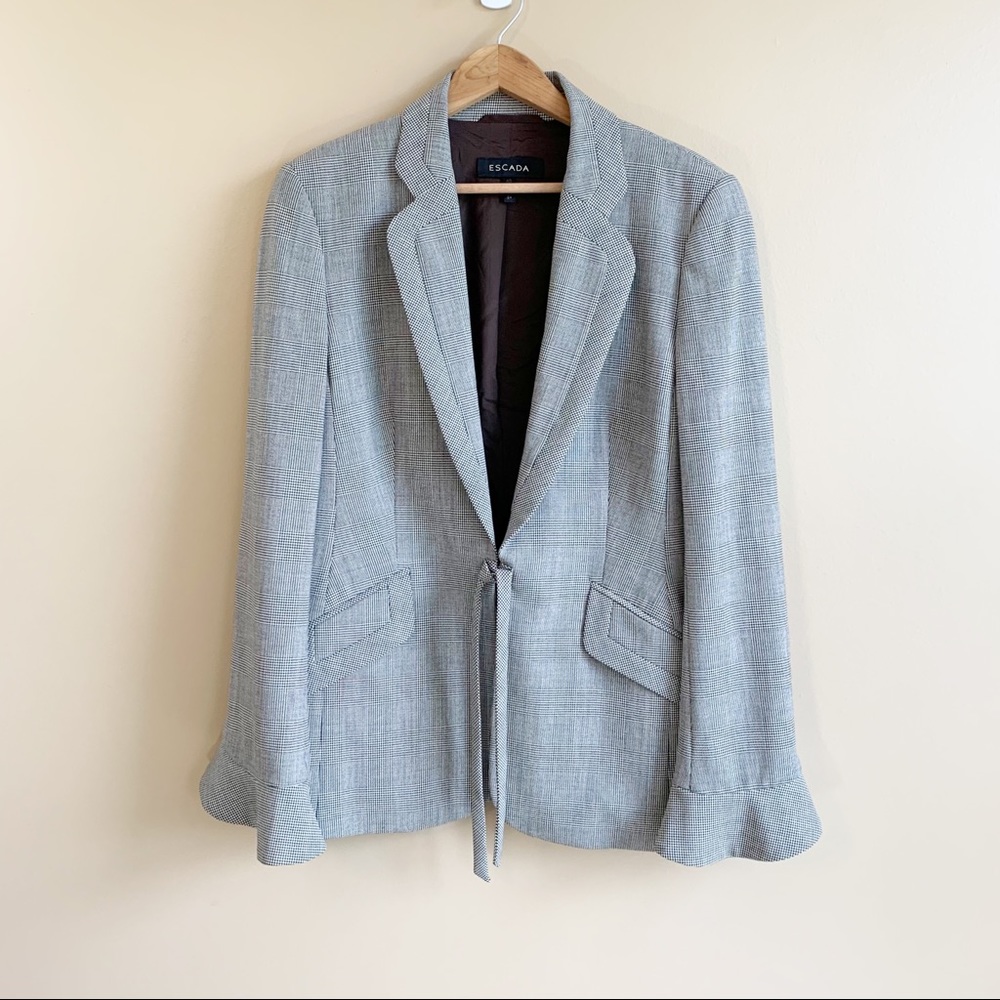 ESCADA Jacket 40 Grey Plaid Pure New Wool Blazer